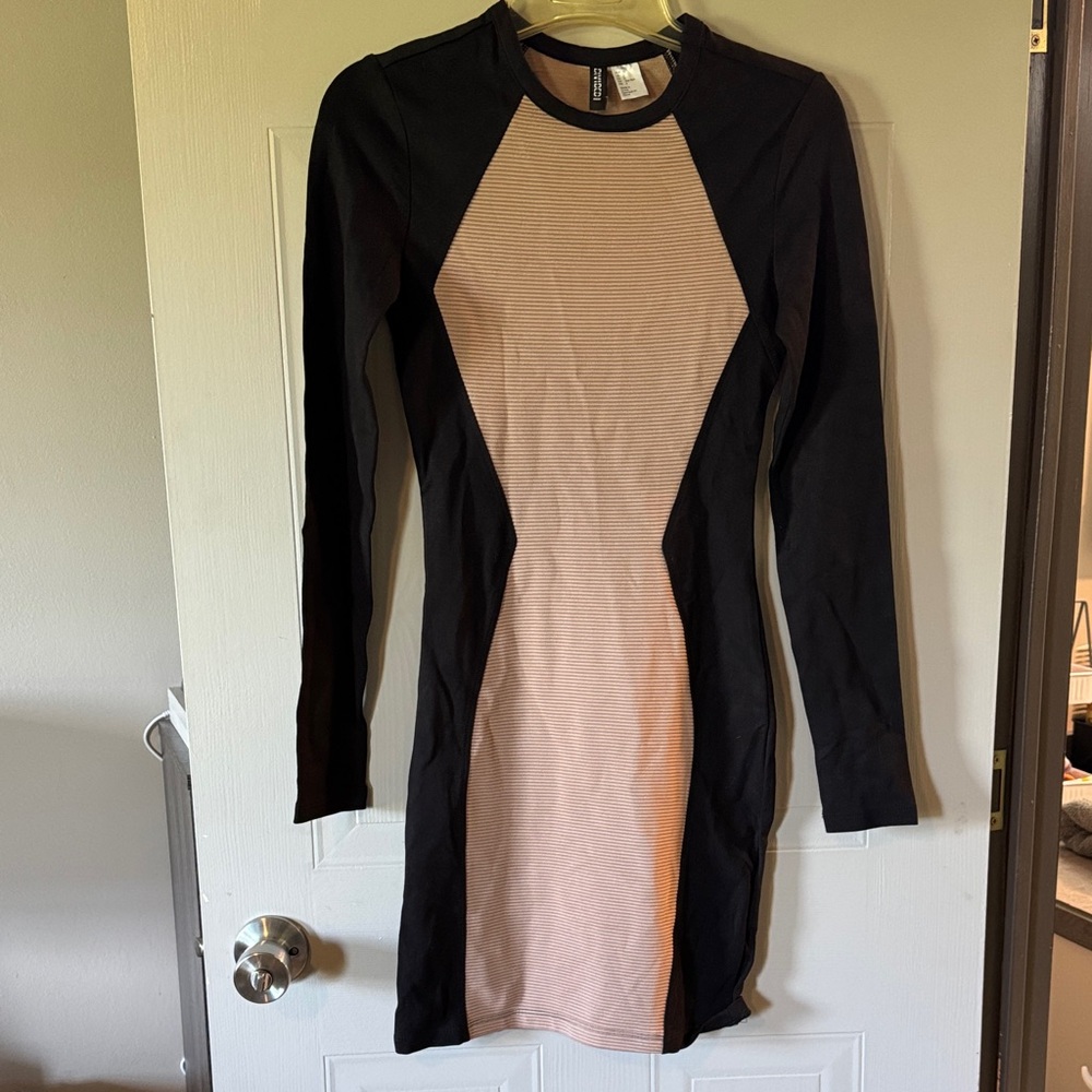 Divided Black and Tan Long Sleeve Bodycon Dress